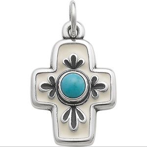 James Avery Enamel Floral Mission Cross with Turquoise